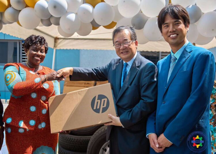 Japan’s Ambassador to Ghana Presents Laptops and Tyres from UNIDO to the Ghana Enterprises Agency